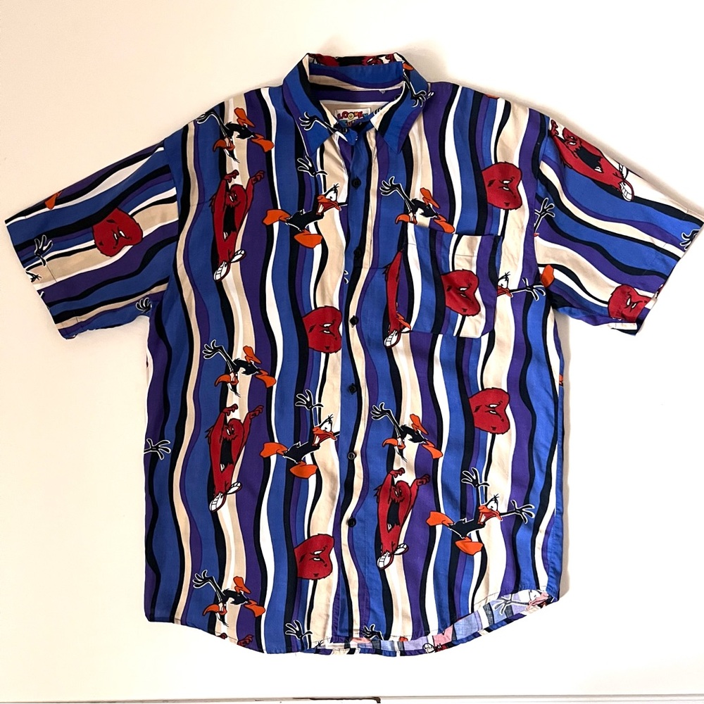 Vintage 90s Looney Tunes Cartoon Button Up Shirt Donald Duck And Gossamer
